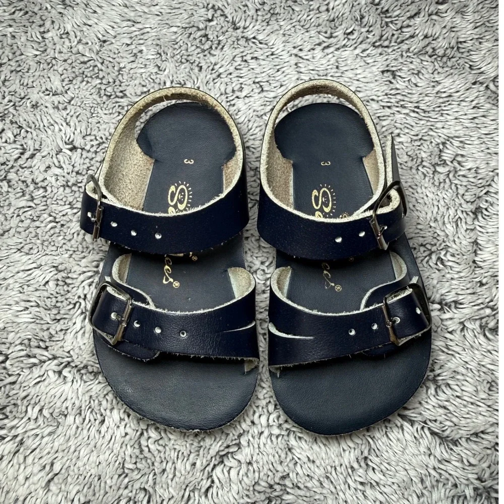 Sun-San Sea‎ Wees Navy Blue Leather Baby Toddler Sandals Size 3 Hoy Shoe Co